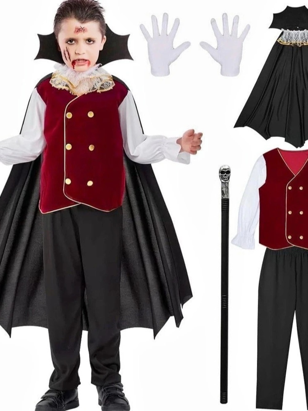 Boys Vampire Costume Set in Black & Red